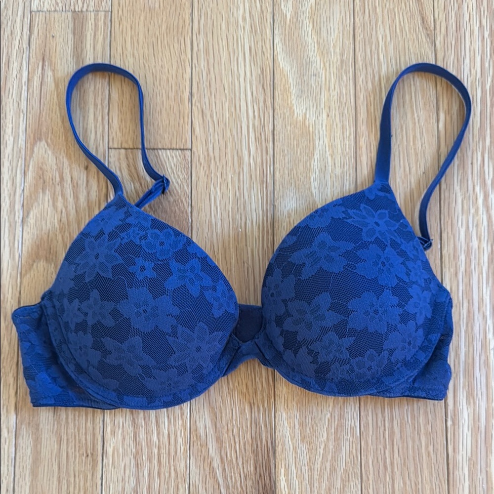Pink Floral Lace Blue Bra